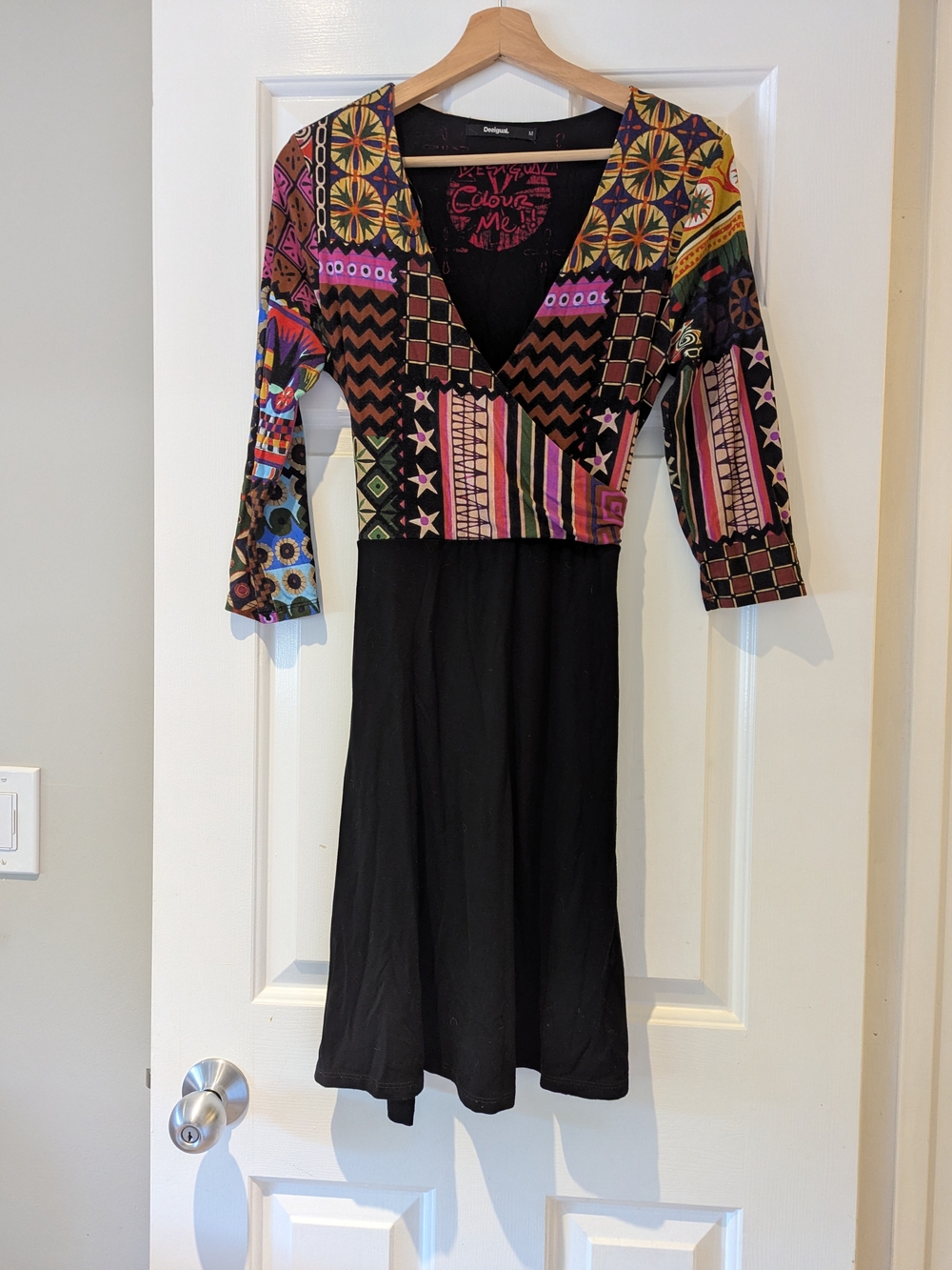 Desigual Whimsigoth Patchwork Midi Dress Wrap Style M Eclectic